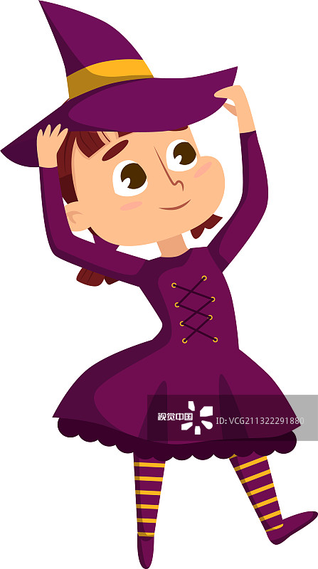 小女巫可爱的女孩穿着紫色的裙子图片素材