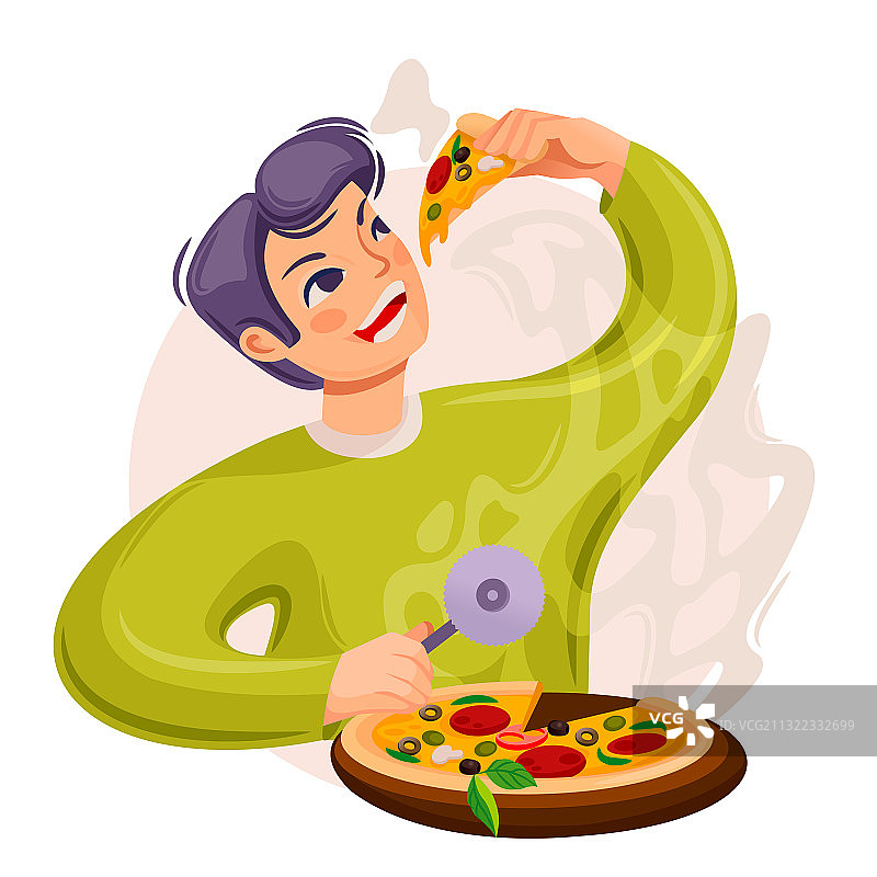 卡通色彩人物人物人吃披萨图片素材