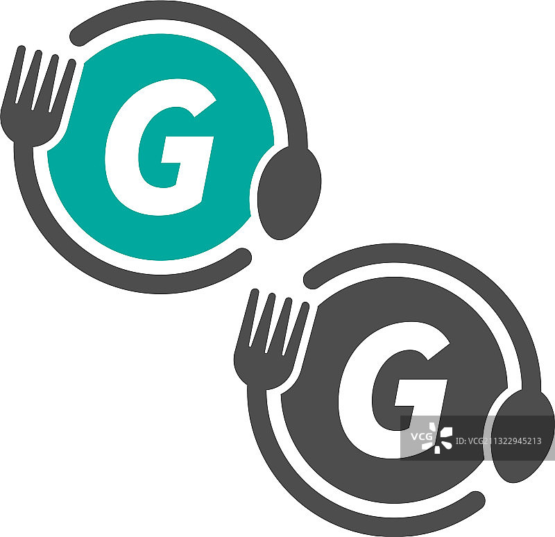 叉子和勺子图标圈字母g标志设计图片素材