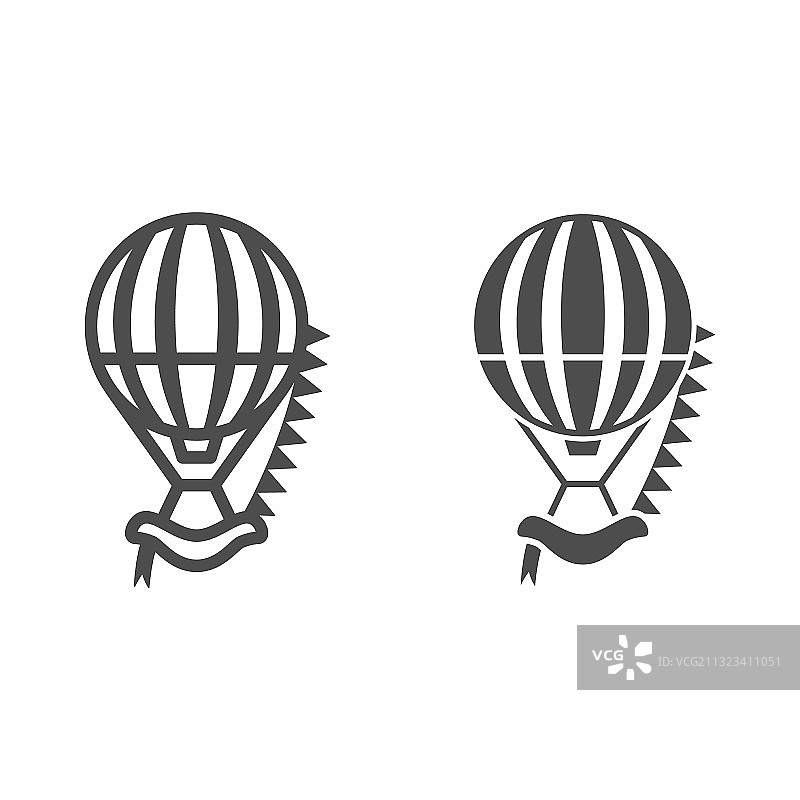 条纹热气球用旗子线和实心图片素材
