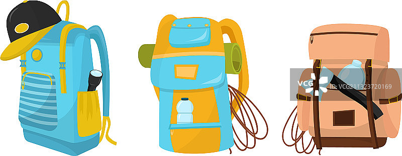 野营或徒步旅行的背包装备和装备图片素材