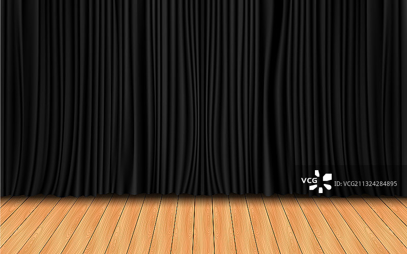 大厅木制舞台上的黑色帷幕图片素材