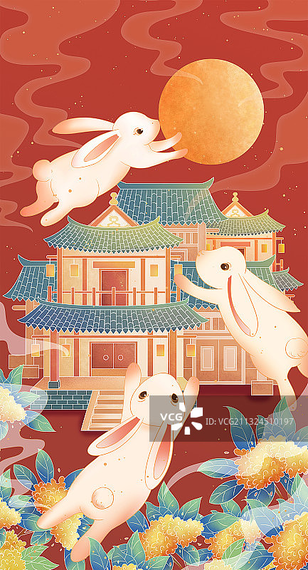 传统节日中秋节中国风手绘插画图片素材
