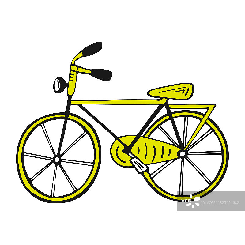 漂亮的黄色自行车手绘图片素材