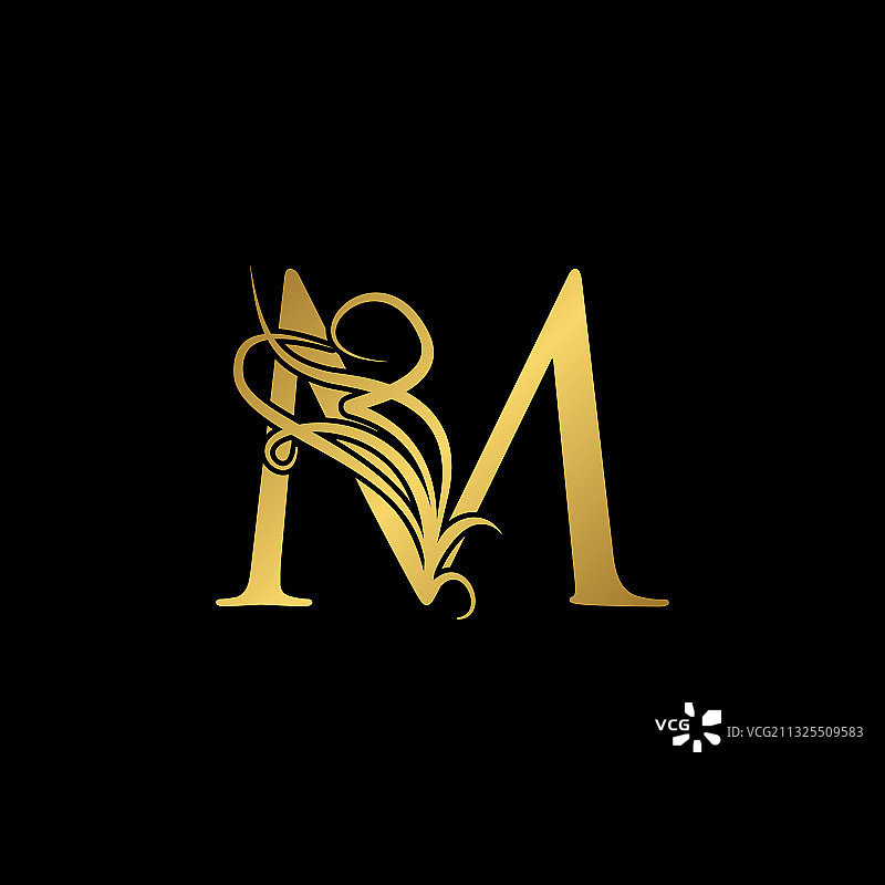 黄金奢侈品首字母m标志图标概念图片素材