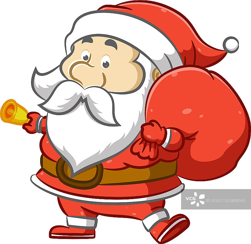 圣诞老人拿着一个大红色的礼物袋图片素材