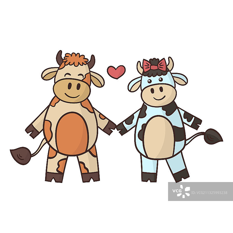卡通夫妇牛和牛象征年图片素材