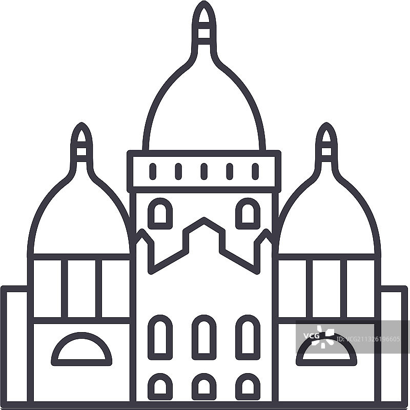 巴黎大教堂的图标线形孤立图片素材