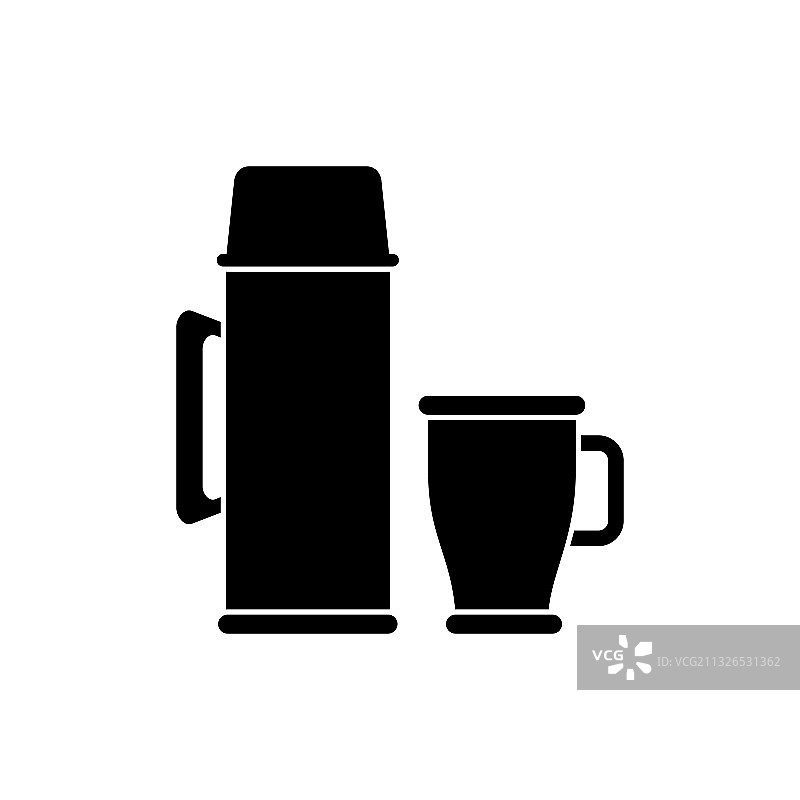 热水瓶和热水瓶图标隔离在白色图片素材