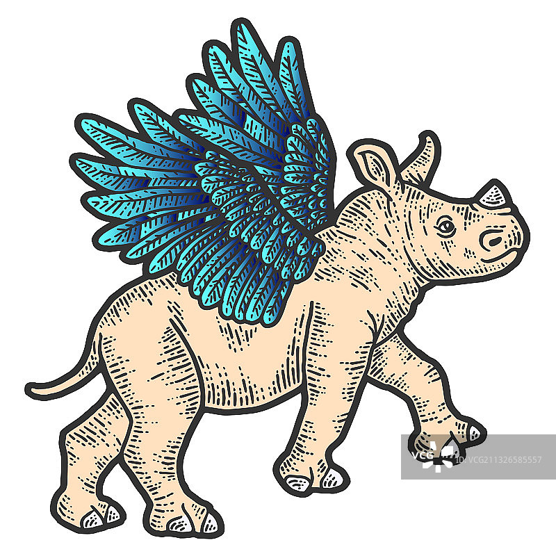小犀牛带翅膀的服装印花设计图片素材