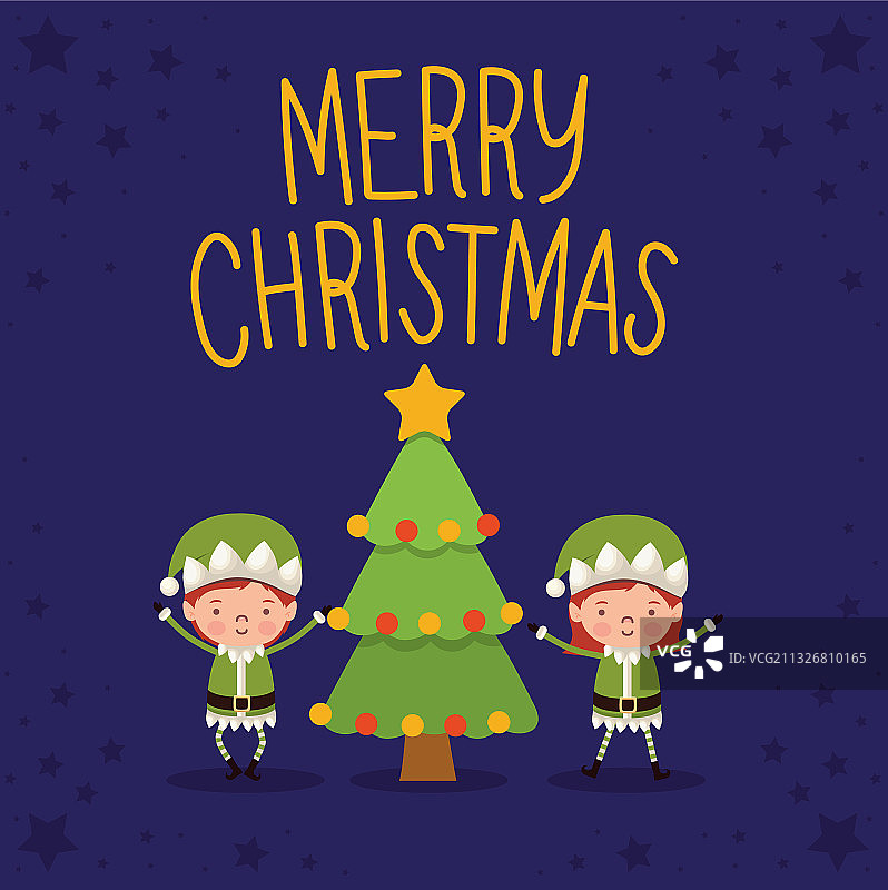 祝你圣诞快乐，两个小精灵和一个图片素材