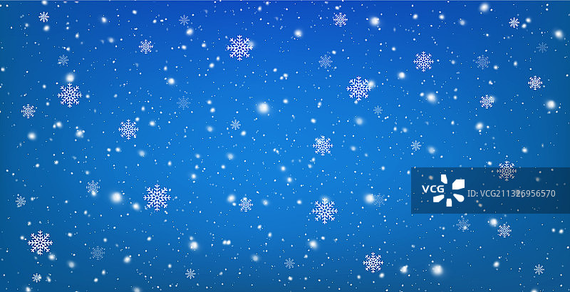 雪白的蓝色背景和飘落的雪花图片素材