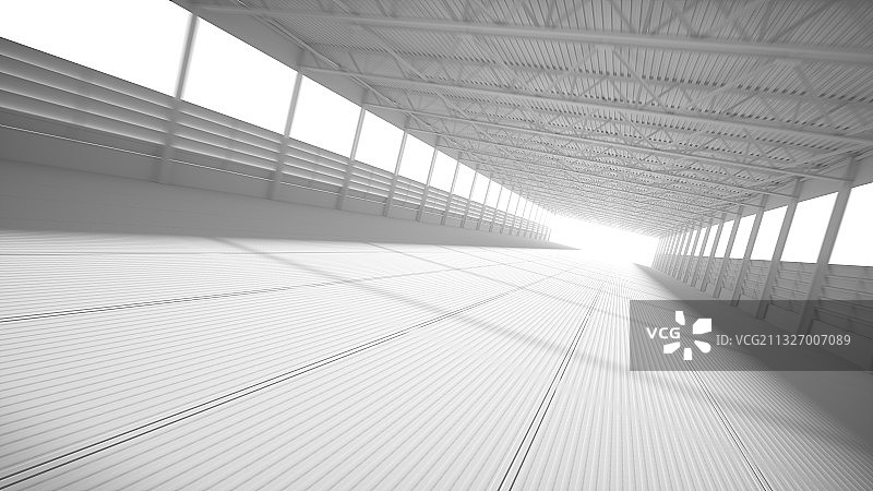 三维渲染的白模工厂隧道图片素材