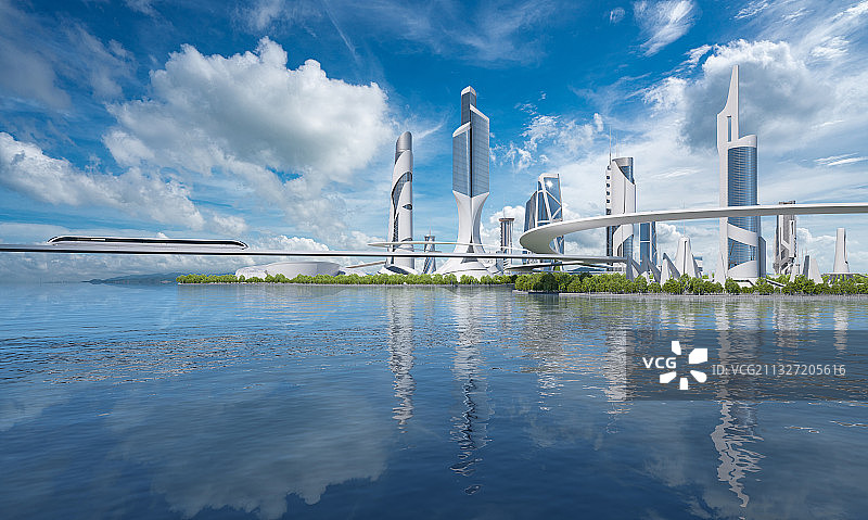 未来科幻绿色新城市图片素材