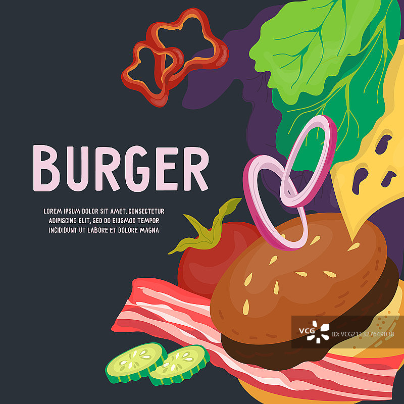 带有汉堡和食物配料的横幅或海报图片素材