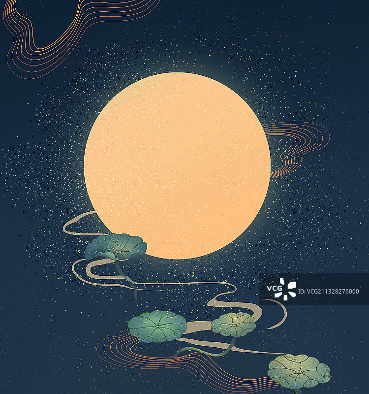 中国风荷叶月亮背景图案图片素材