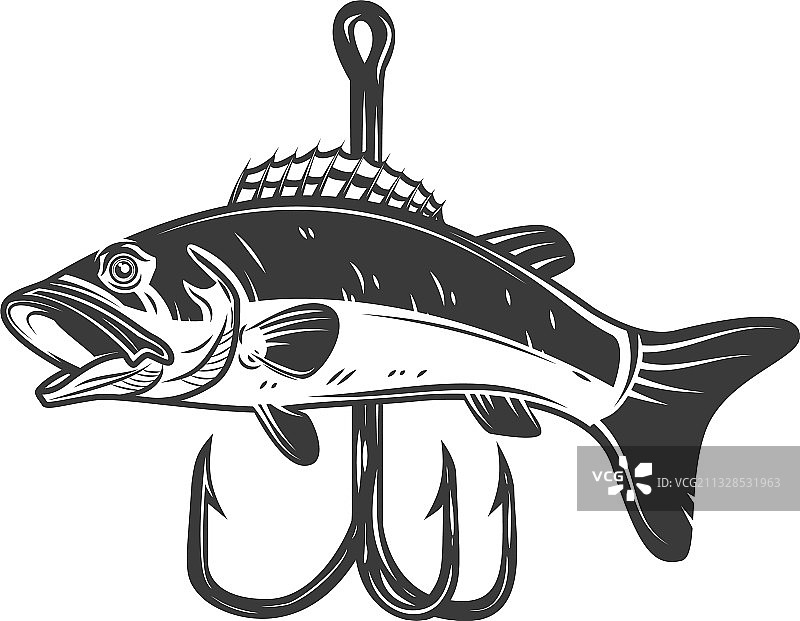 鲈鱼和鱼钩的设计元素图片素材