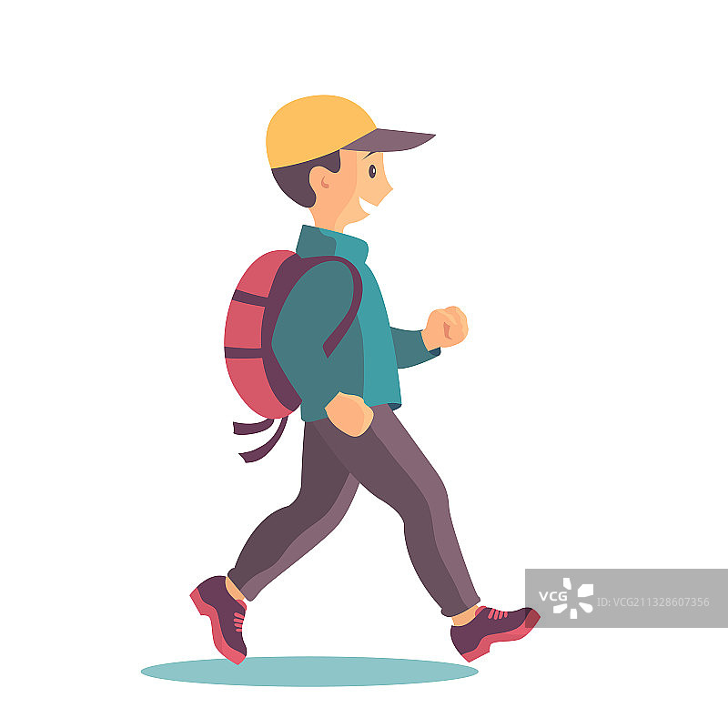 背着背包徒步旅行的男孩图片素材