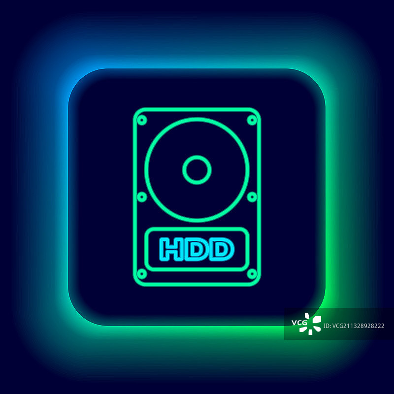 发光的霓虹灯线硬盘驱动器HDD图标图片素材