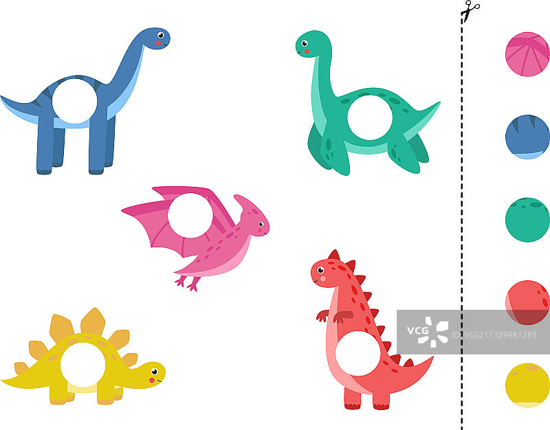 卡通彩色恐龙的剪切和粘合部分图片素材