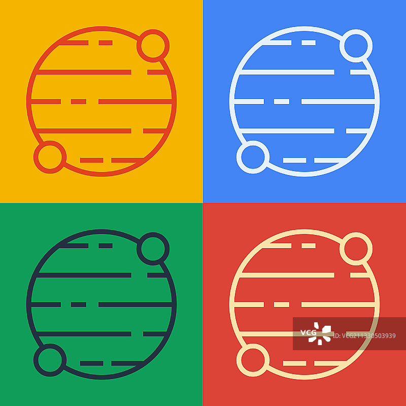 波普艺术线星球图标孤立的颜色图片素材