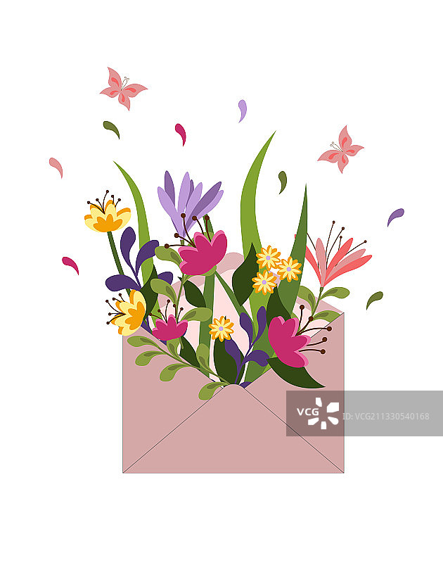 春季贺卡，信封和一束花图片素材