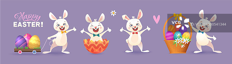 复活节祝福集兔子和小鸡图片素材