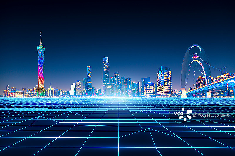 广州科技城市建筑网格地面图片素材