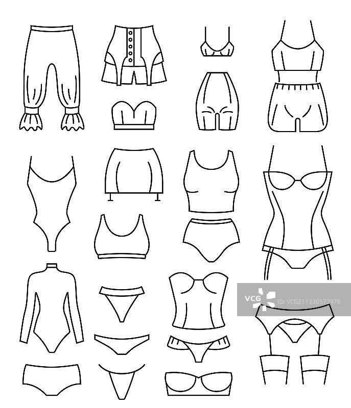 女性内衣演变细线设计图标图片素材