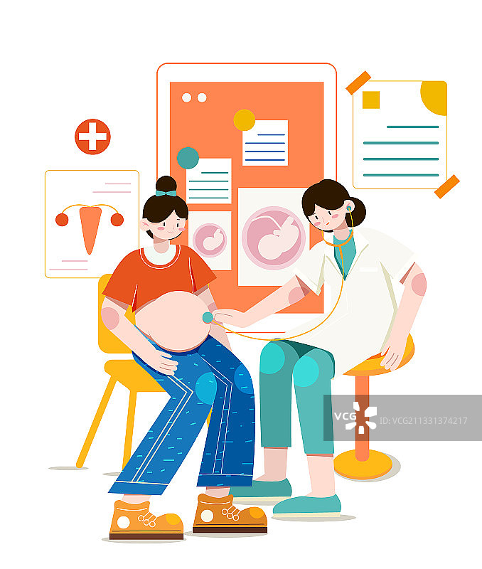 母婴健康检查护理矢量插画图片素材