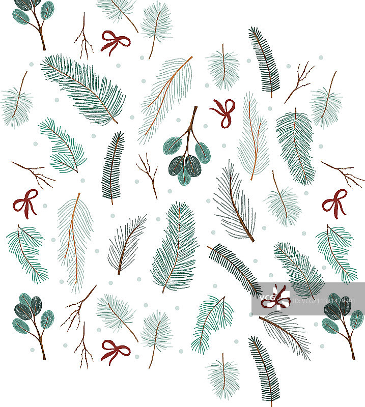 冬季无缝隙格局与针叶树枝图片素材