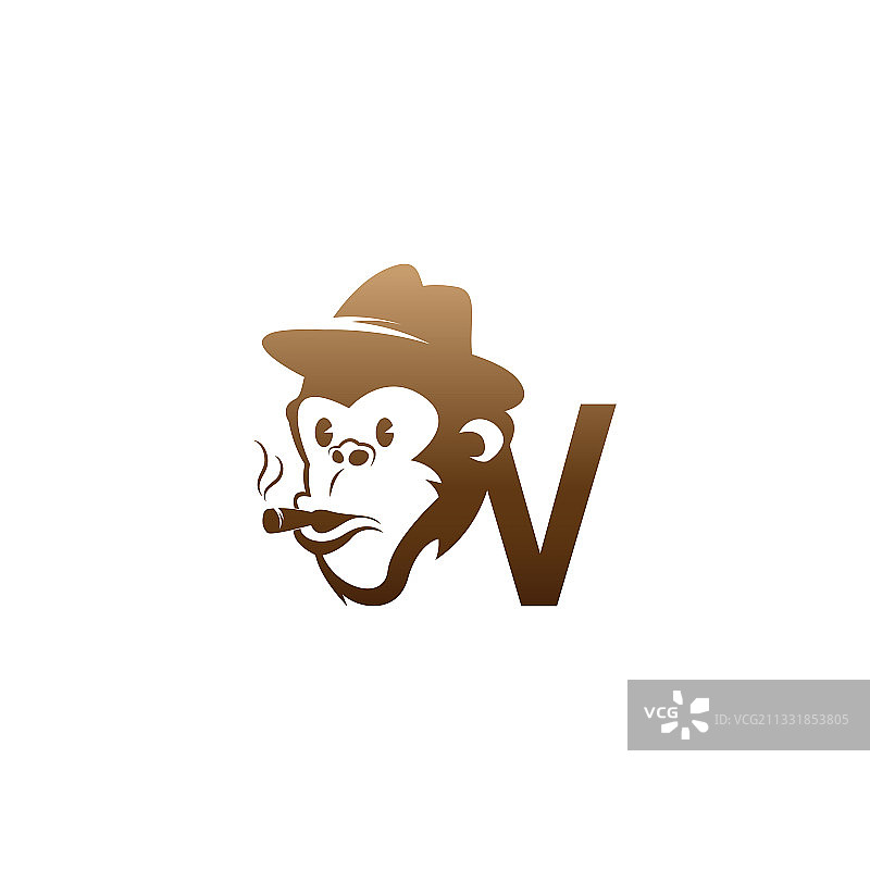 猴子头图标标志与字母v模板图片素材
