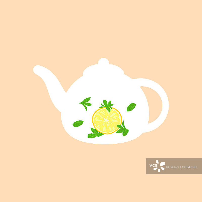 配茶和柑橘的白色茶壶图片素材
