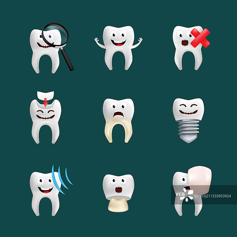 微笑的牙齿搭配不同的可爱元素图片素材