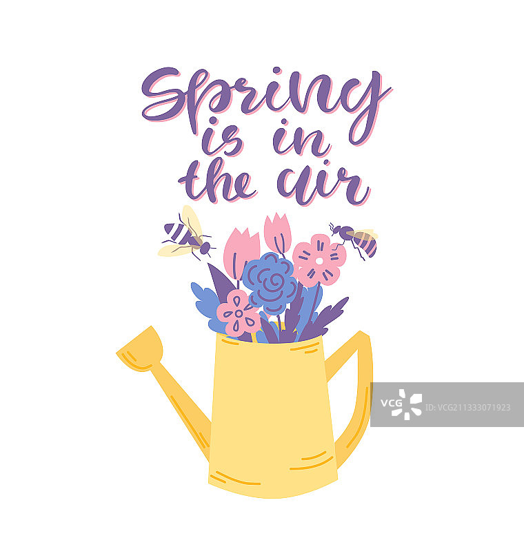 一个洒满鲜花和文字的春水壶图片素材
