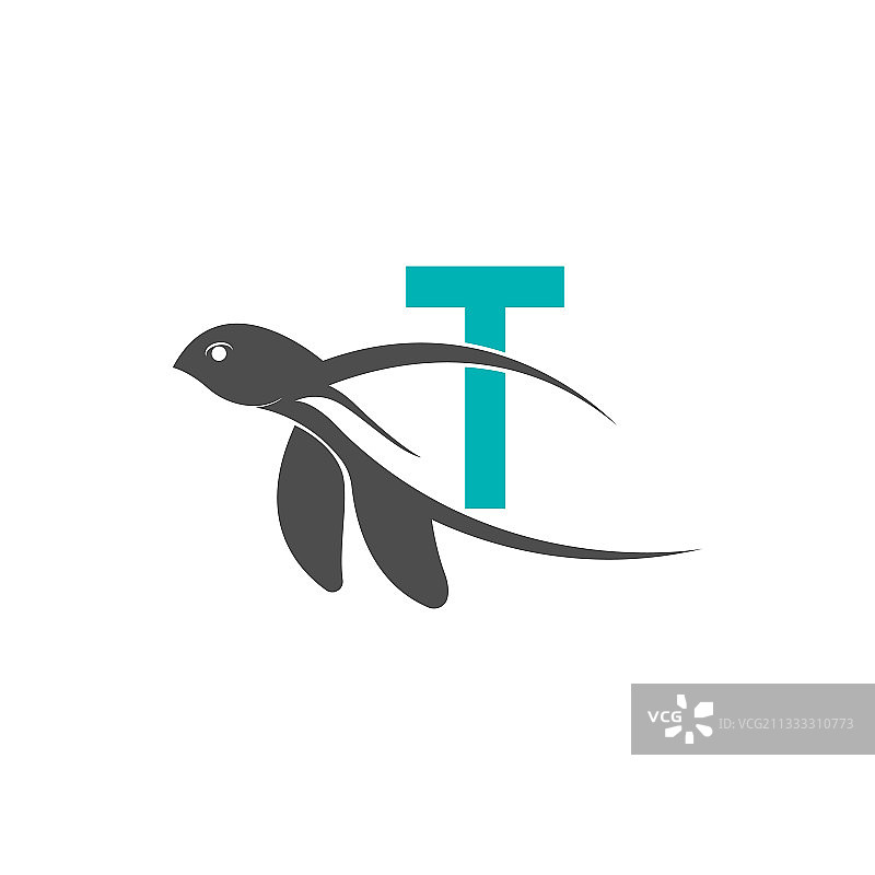海龟图标与字母t标志设计图片素材