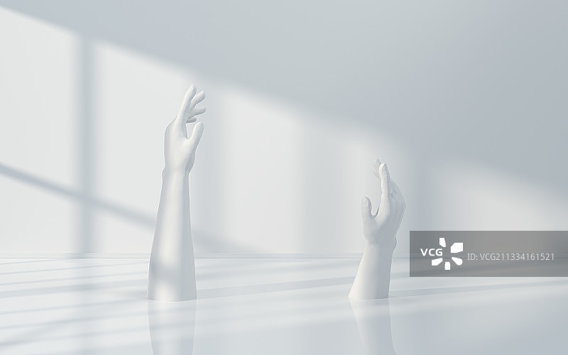 白色背景下的手臂雕塑 3D渲染图片素材