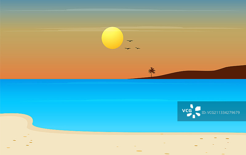 美丽的日落海滩蓝色的水海洋景观vi图片素材