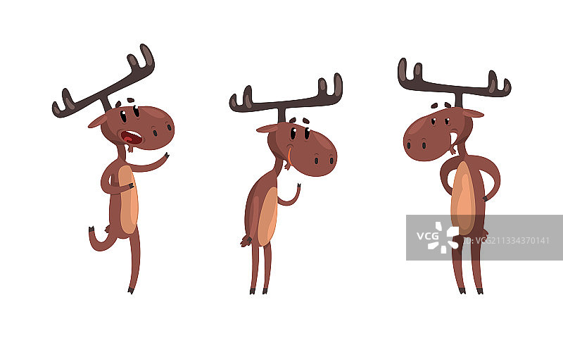 设置有趣的鹿在行动棕色驼鹿人性化图片素材
