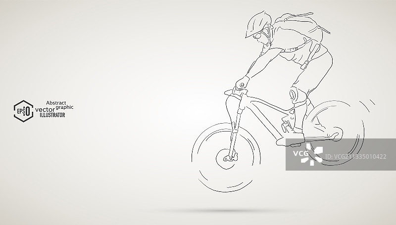 线条手绘休闲越野山地自行车运动员，抽象矢量体育运动会设计元素图片素材