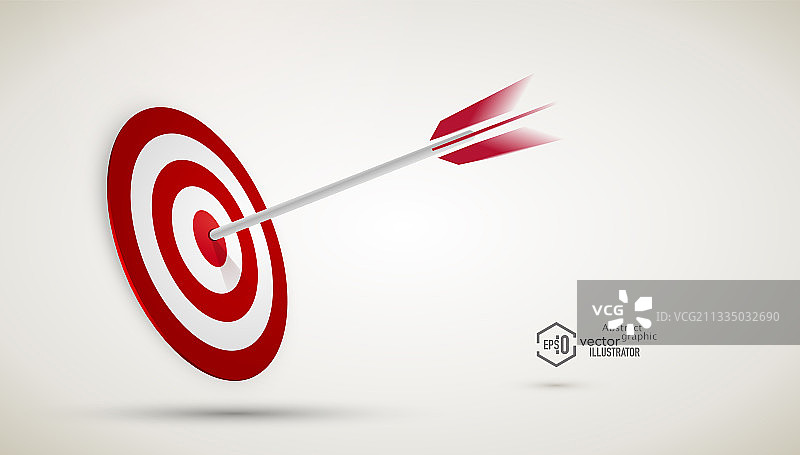 弓箭瞄准射中红色圆环靶中心，抽象矢量商务市场营销概念背景图片素材