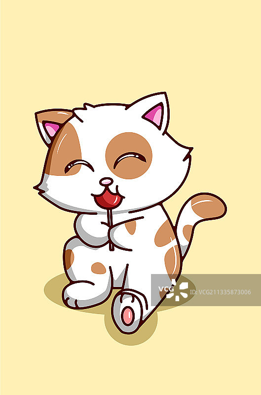 卡哇伊和有趣的猫吃糖果的卡通图片素材