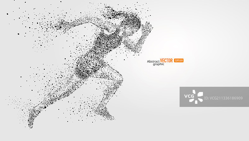 灰色背景上粒子点组合女跑步运动员冲刺，抽象矢量体育运动会素材图片素材