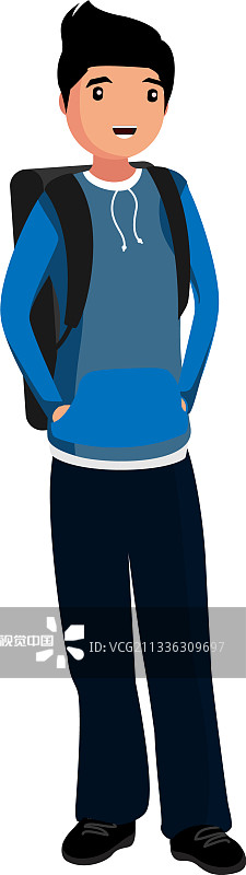 A大学生穿蓝色的衣服图片素材