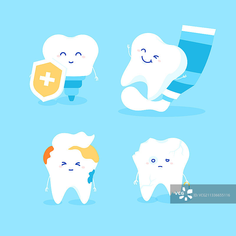 牙齿防护种植牙预防龋牙疾病口腔牙科牙医治疗医疗健康矢量插画图片素材