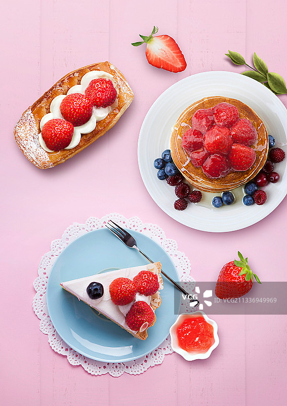 草莓奶油蛋糕法式下午茶甜品美食静物摄影图片素材