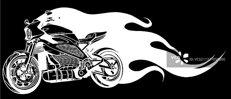白色剪影摩托车赛车与火图片素材