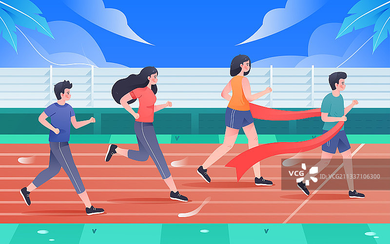 校园运动会人物跑步运动健身绿色出行插画图片素材