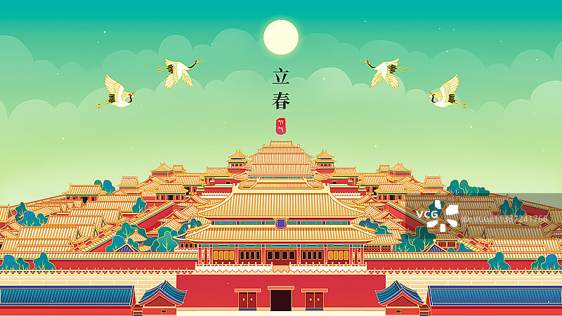 紫禁城中国风插画图片素材