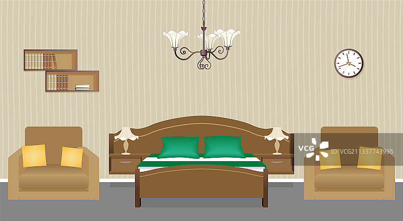 卧室室内设计有两张扶手椅床图片素材